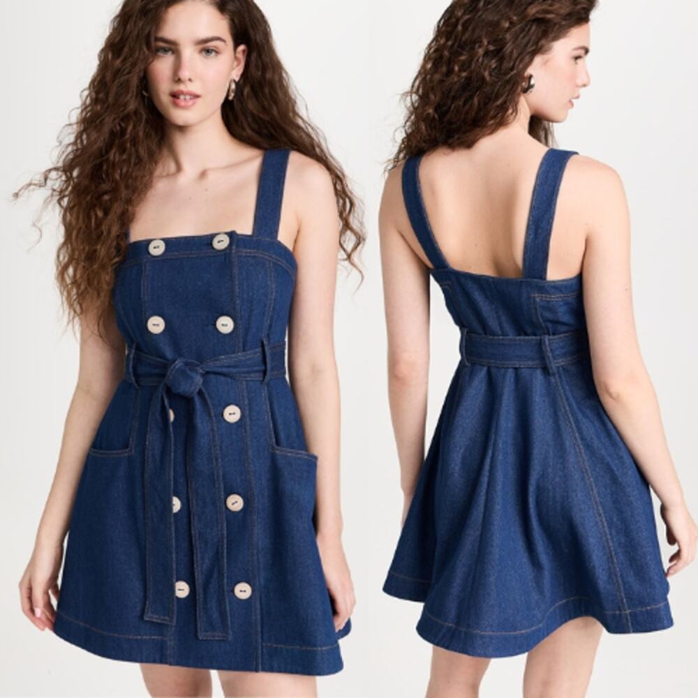 NEW Alexis Danni Double Breasted Button Sleeveless Denim Dress Blue Size: M
